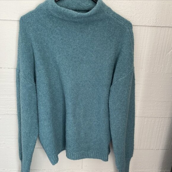 Marled By Reunited Funnel Neck Balloon Sleeve Boucle Sweater NWT Size L - Picture 1 of 14